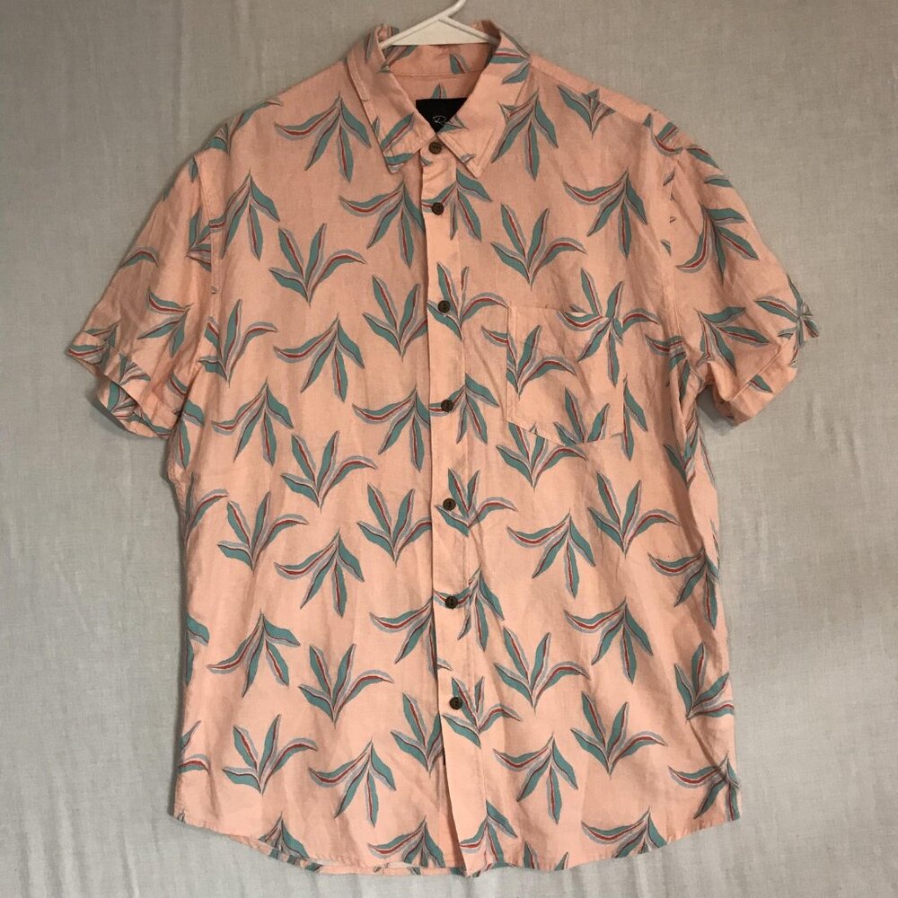 Rails Shirt Mens Medium Pink Carson Linen Short Sleeve Button Up Miami Mirage
